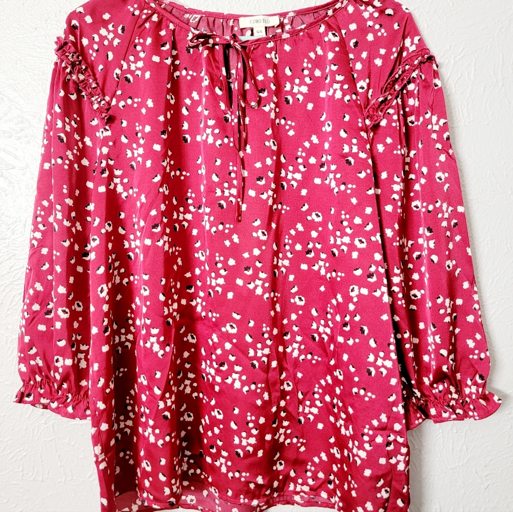 Como Blu polka dot light weight crew scoop neck shortsleeve cashmere silk size L